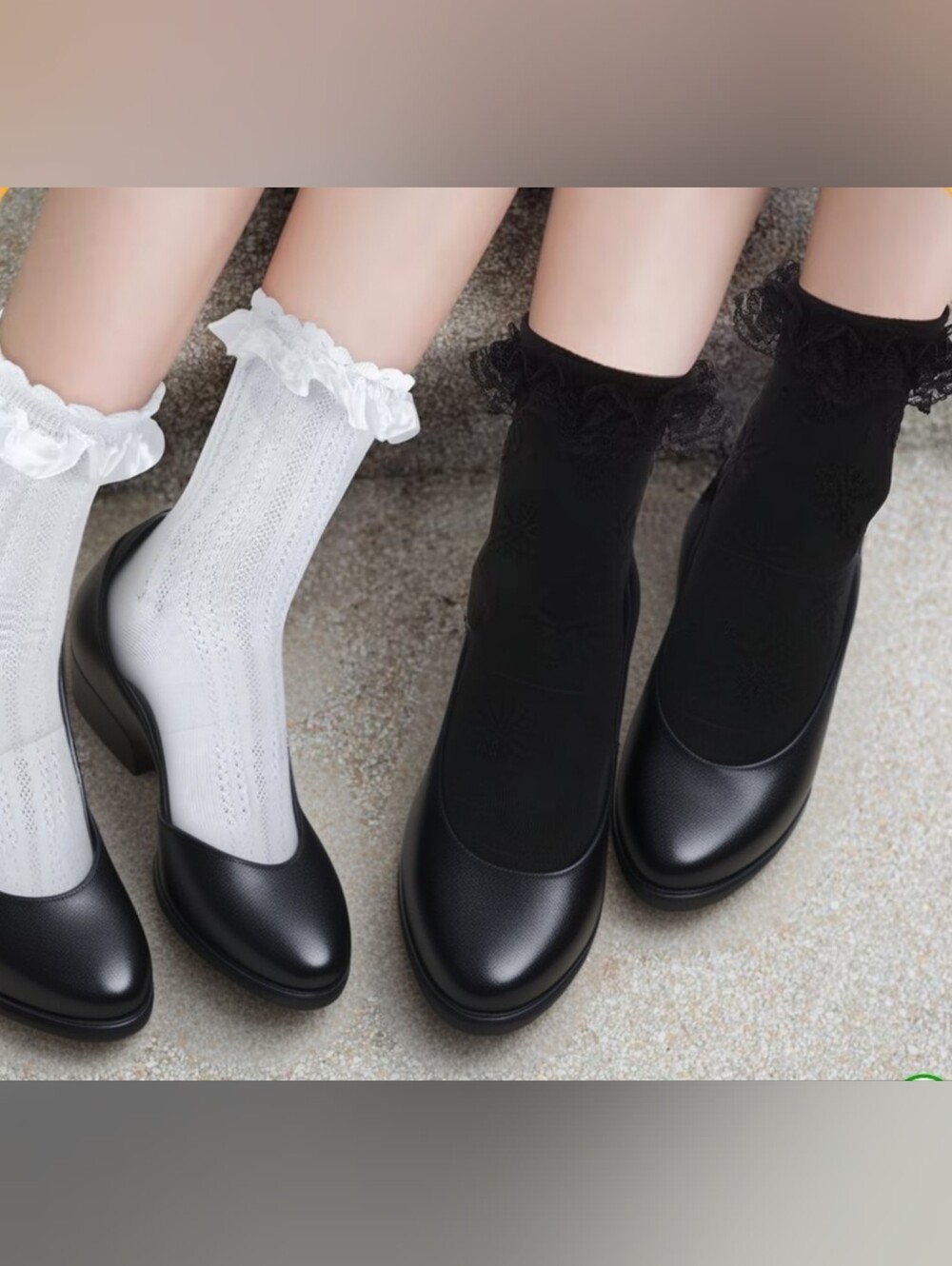 2 Dainty Pairs Of Socks White & Black Ruffle Lace Ankle Socks Lolita Style